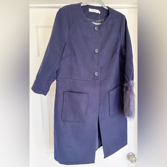 NWT JustFab Navy Collarless Coat in Medium - Picture 3 of 9